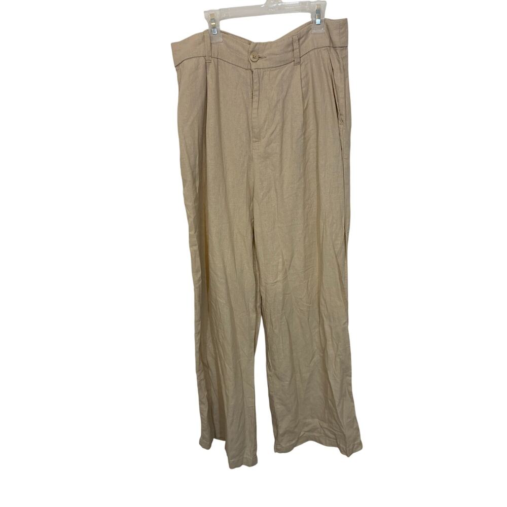 High-Rise Linen Pleat Front Straight Pants Rewash Lagenlook Neutral Gauzy